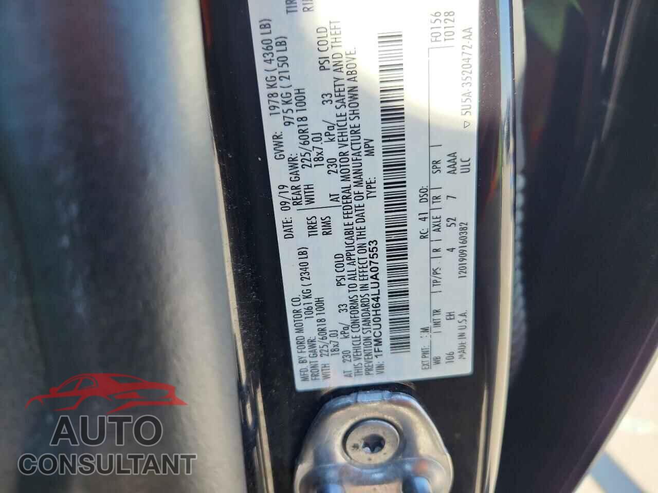 FORD ESCAPE 2020 - 1FMCU0H64LUA07553