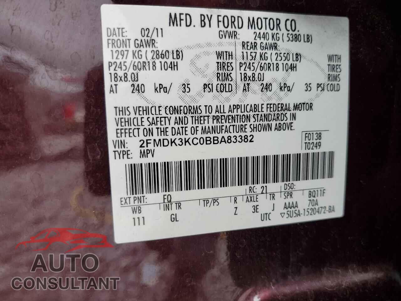 FORD EDGE 2011 - 2FMDK3KC0BBA83382