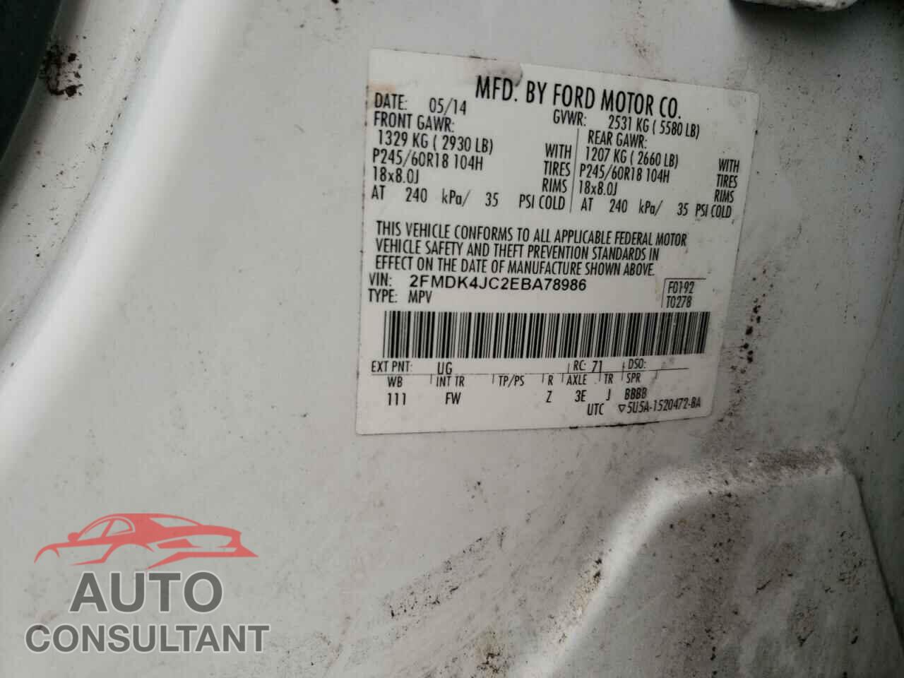 FORD EDGE 2014 - 2FMDK4JC2EBA78986