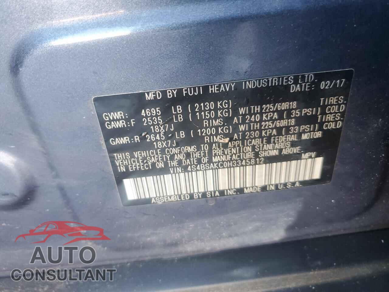 SUBARU OUTBACK 2017 - 4S4BSAKC0H3345812