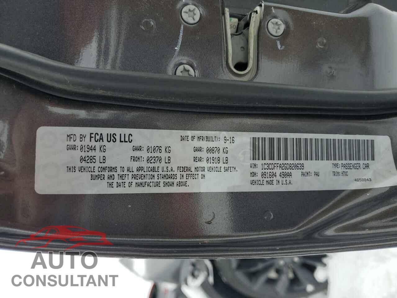 DODGE DART 2016 - 1C3CDFFA2GD820639