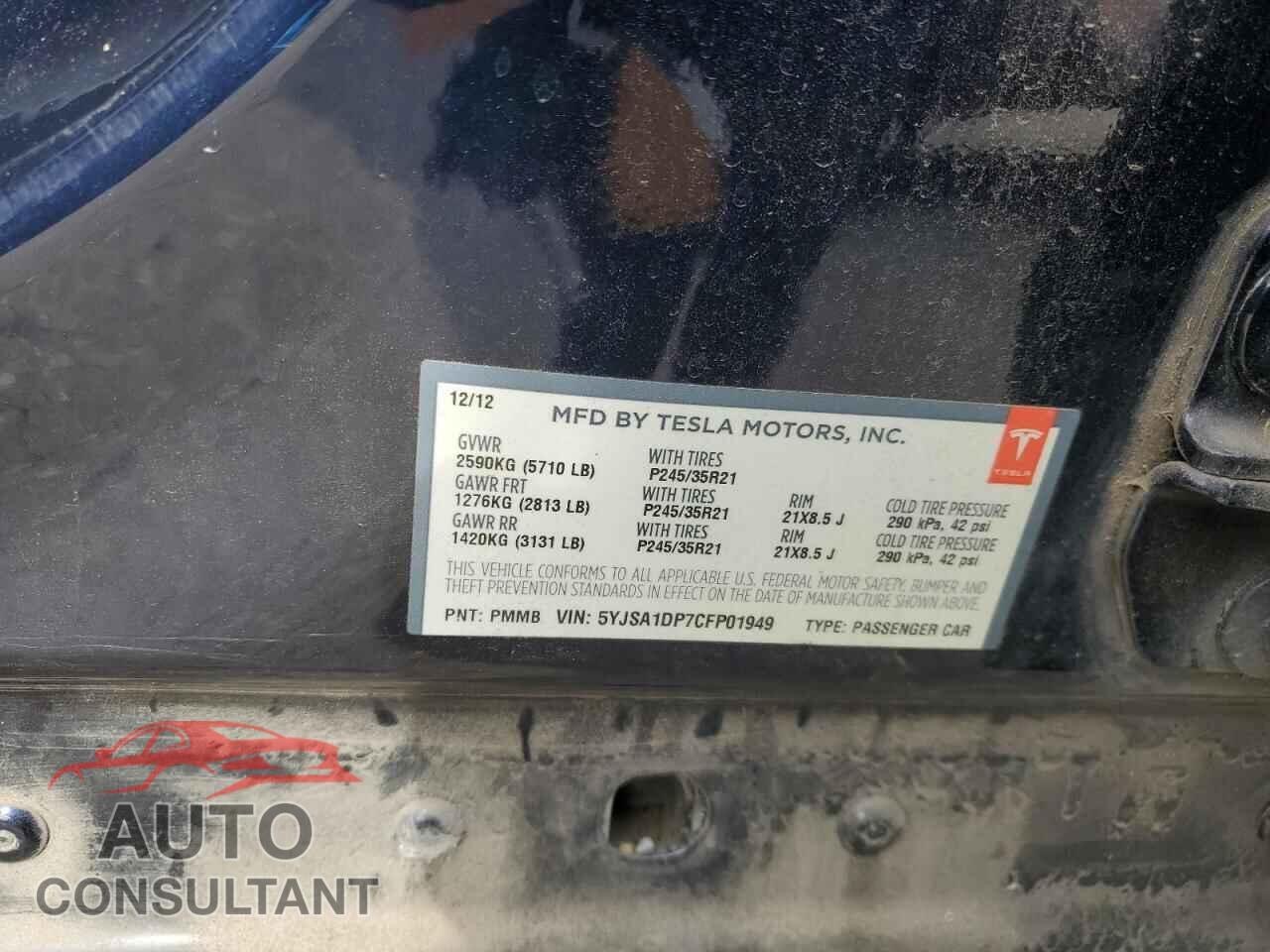 TESLA MODEL S 2012 - 5YJSA1DP7CFP01949