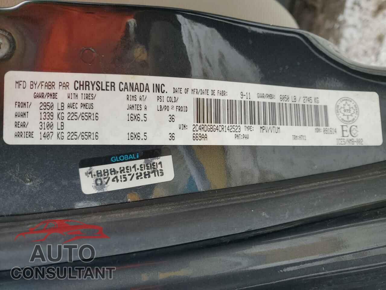 DODGE CARAVAN 2012 - 2C4RDGBG4CR142523