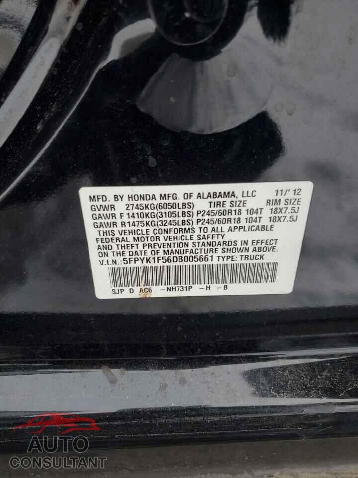 HONDA RIDGELINE 2013 - 5FPYK1F56DB005661