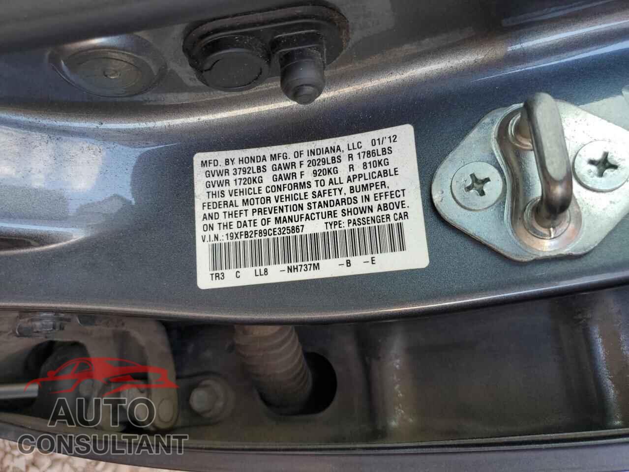 HONDA CIVIC 2012 - 19XFB2F89CE325867