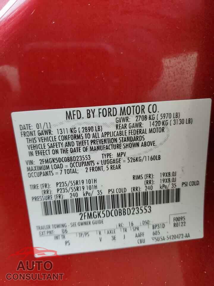 FORD FLEX 2011 - 2FMGK5DC0BBD23553