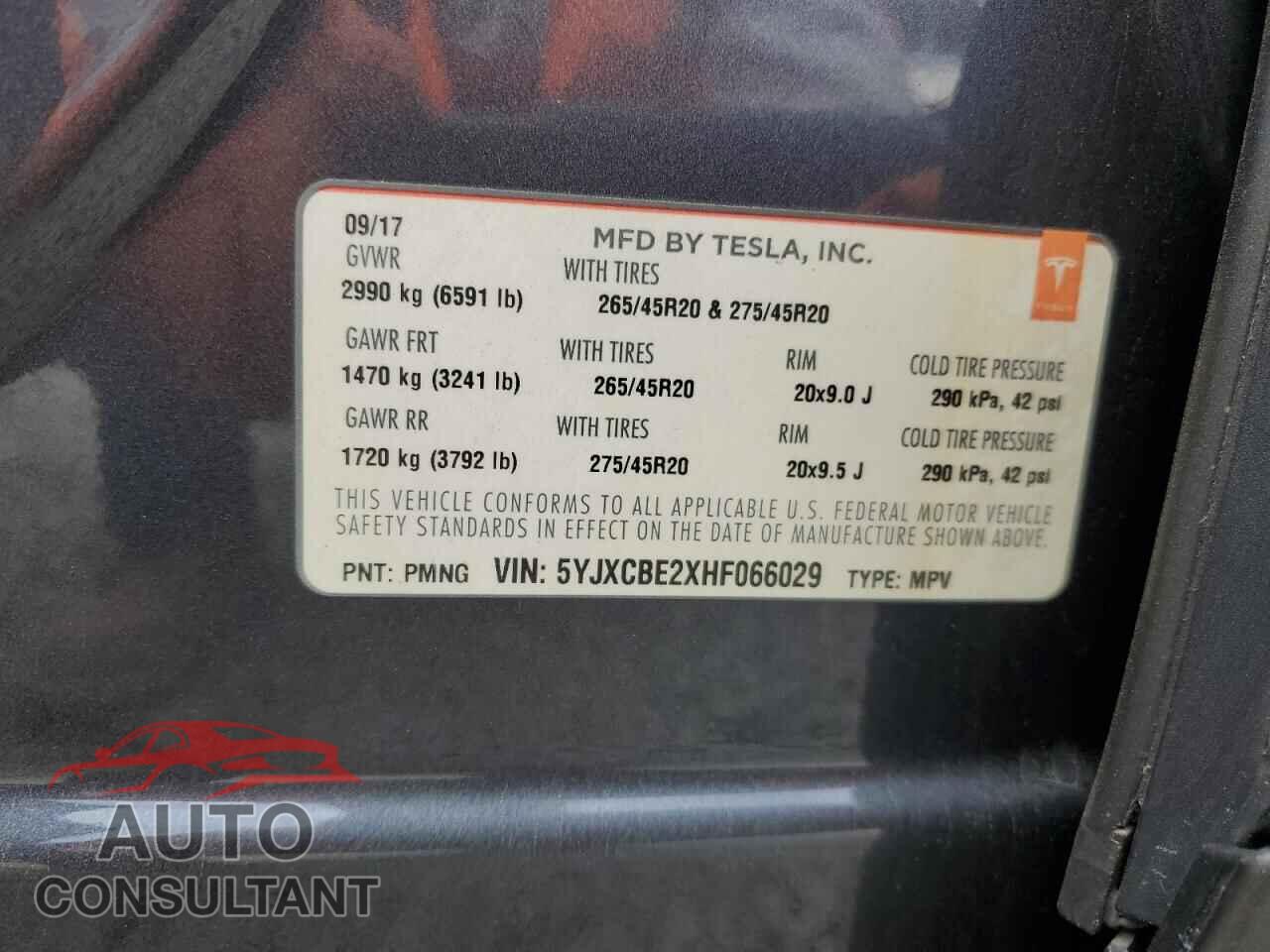 TESLA MODEL X 2017 - 5YJXCBE2XHF066029