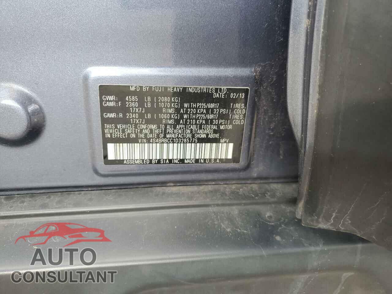 SUBARU OUTBACK 2013 - 4S4BRBCC1D3285775