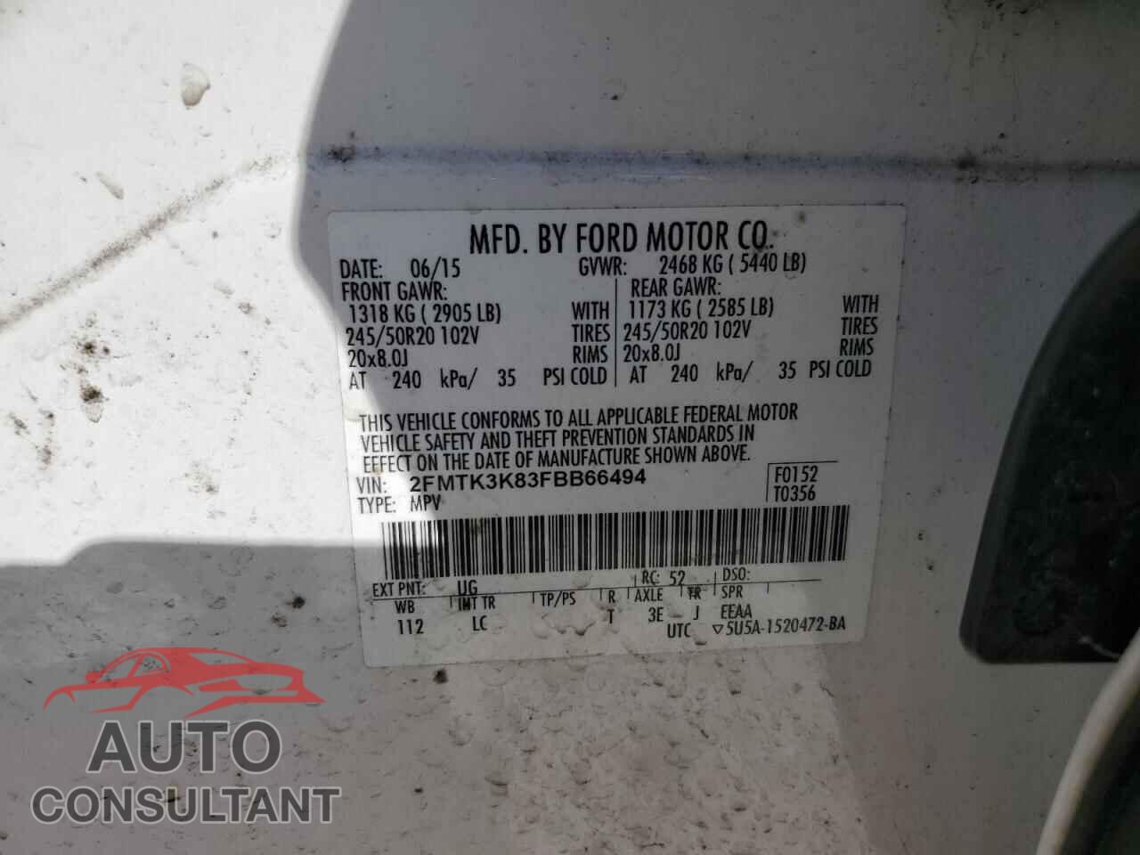 FORD EDGE 2015 - 2FMTK3K83FBB66494