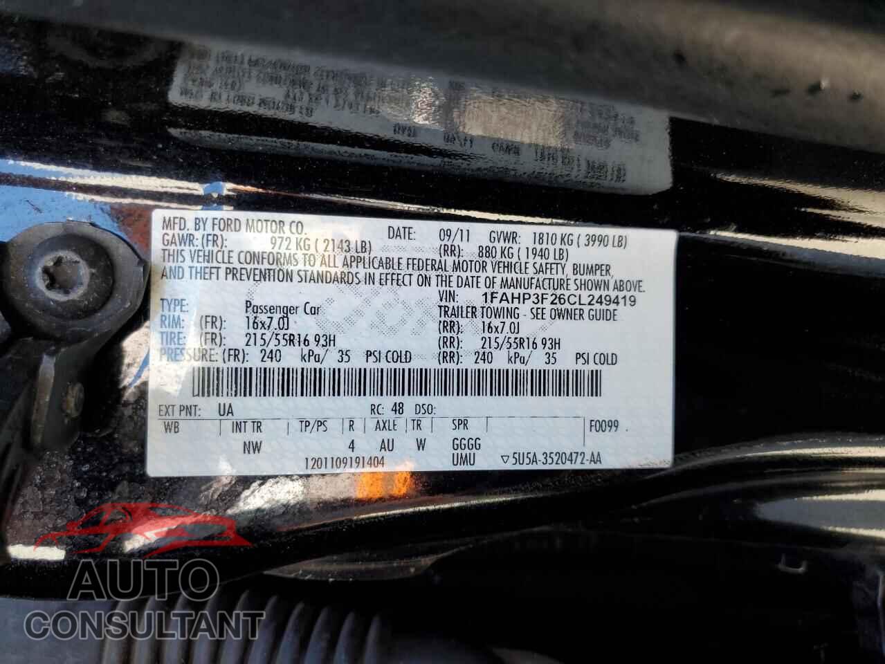 FORD FOCUS 2012 - 1FAHP3F26CL249419