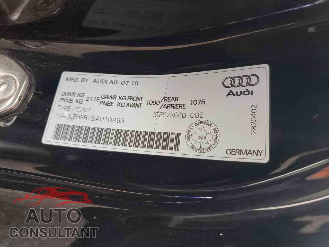 AUDI A5 2011 - WAULFBFR7BA010953