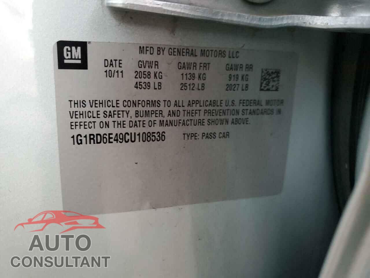CHEVROLET VOLT 2012 - 1G1RD6E49CU108536