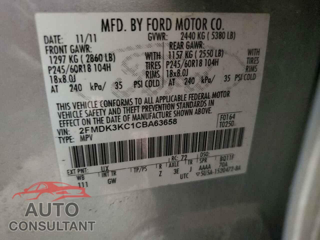 FORD EDGE 2012 - 2FMDK3KC1CBA63658