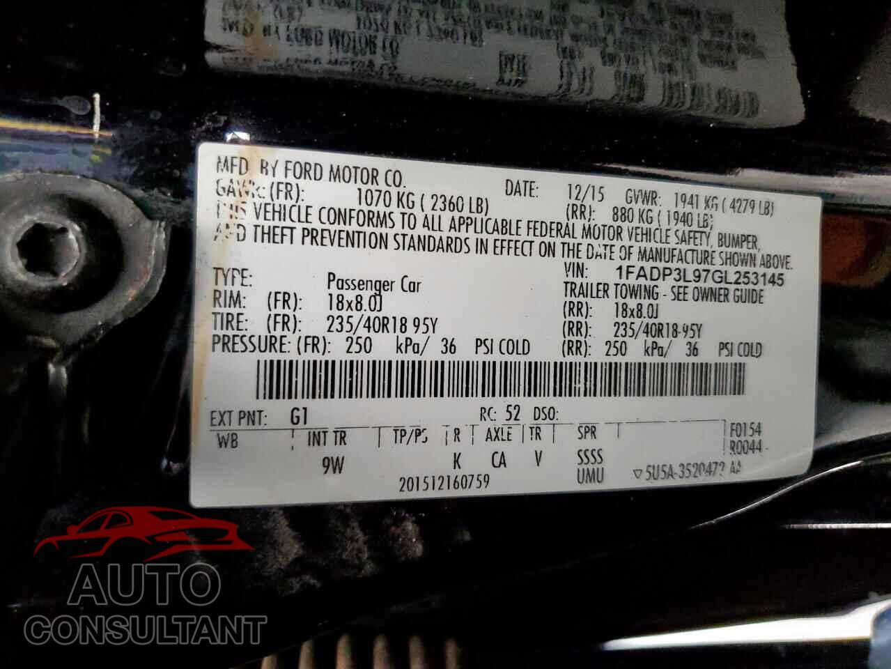 FORD FOCUS 2016 - 1FADP3L97GL253145