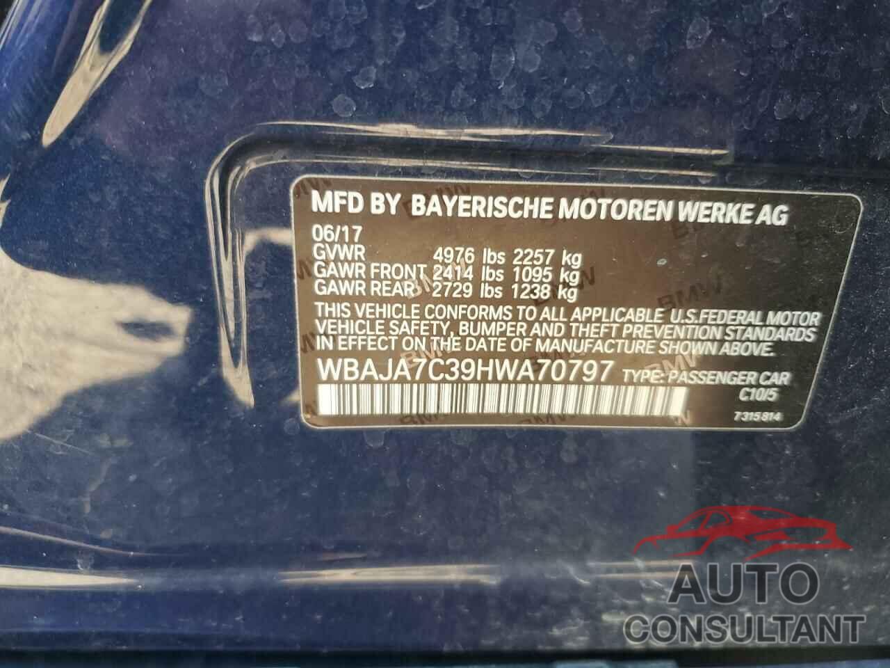 BMW 5 SERIES 2017 - WBAJA7C39HWA70797