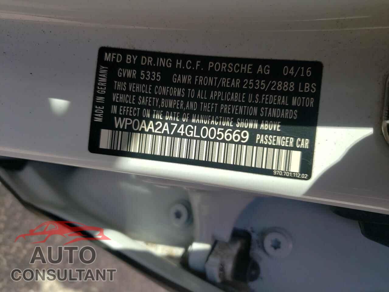 PORSCHE PANAMERA 2016 - WP0AA2A74GL005669