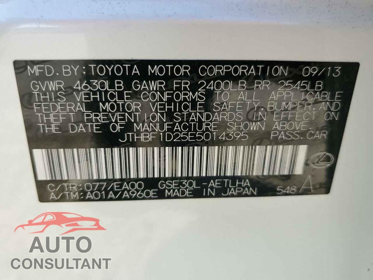 LEXUS IS 2014 - JTHBF1D25E5014395