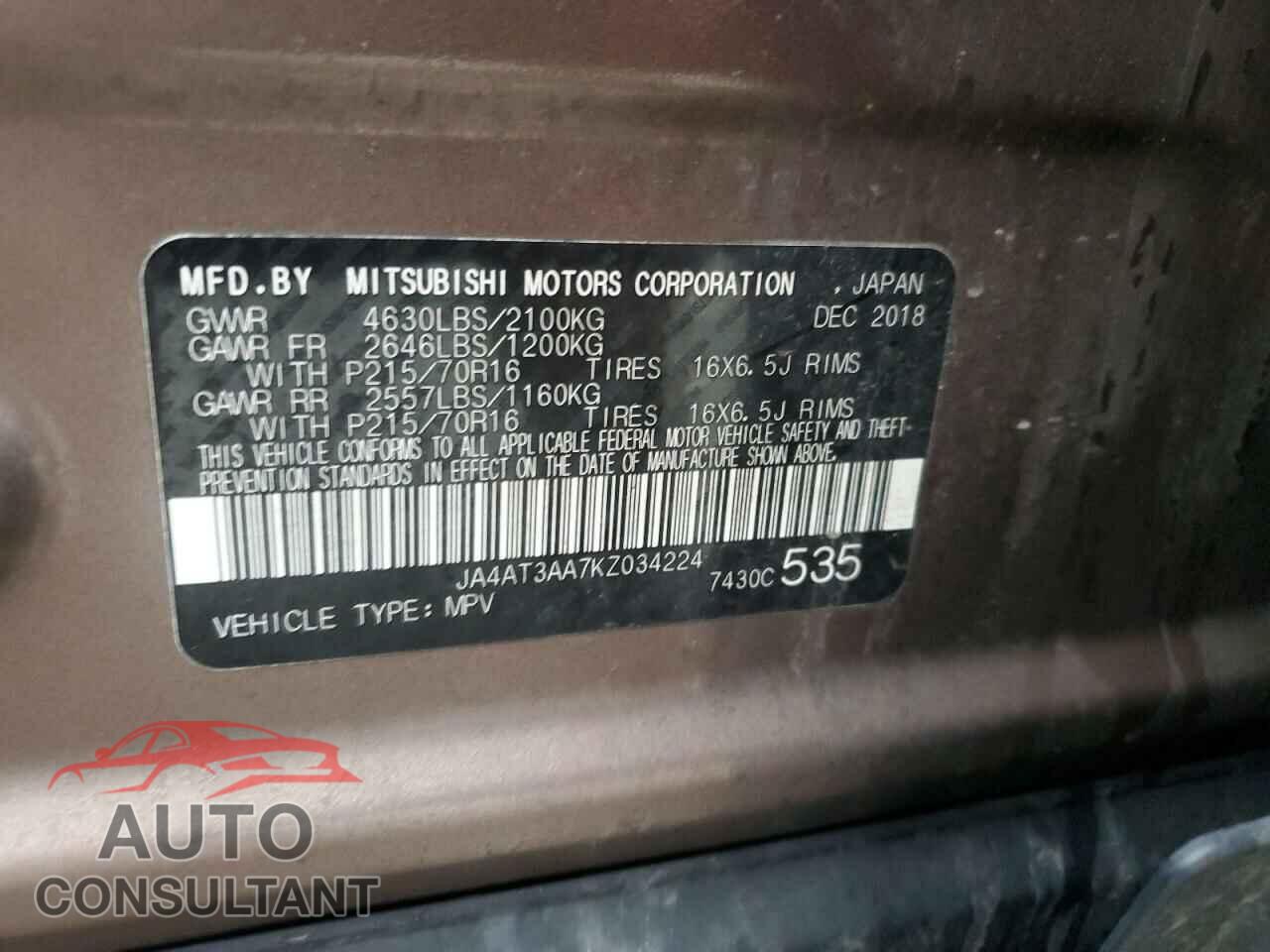 MITSUBISHI ECLIPSE 2019 - JA4AT3AA7KZ034224