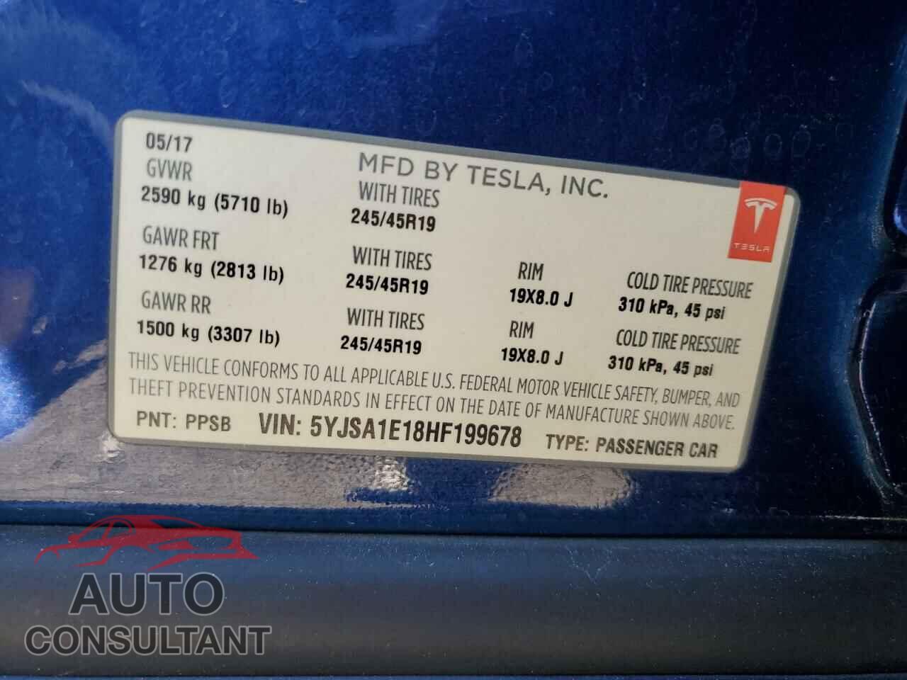 TESLA MODEL S 2017 - 5YJSA1E18HF199678