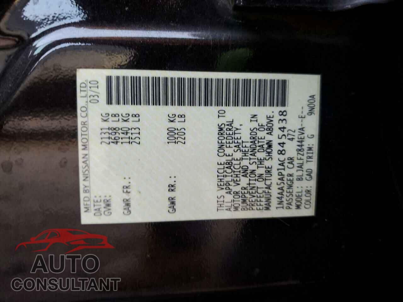 NISSAN MAXIMA 2010 - 1N4AA5AP1AC845438