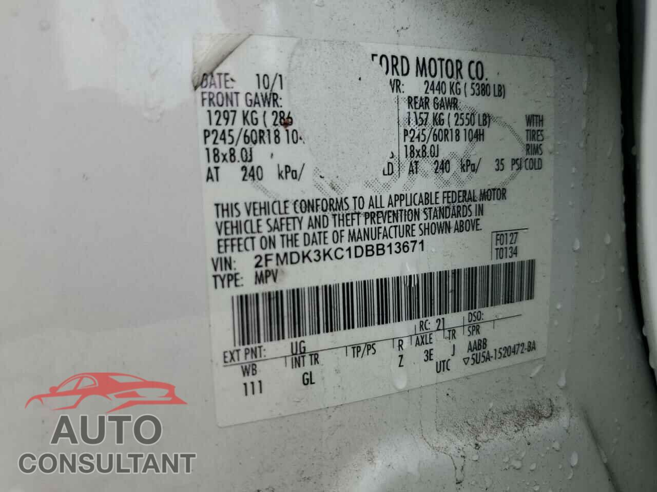 FORD EDGE 2013 - 2FMDK3KC1DBB13671