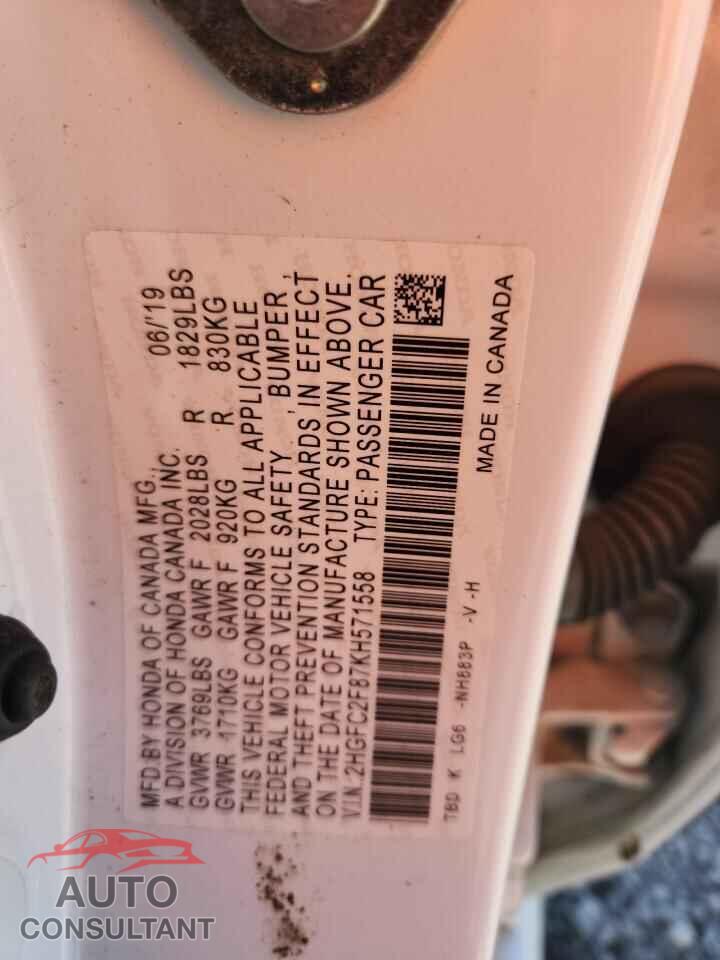 HONDA CIVIC 2019 - 2HGFC2F87KH571558