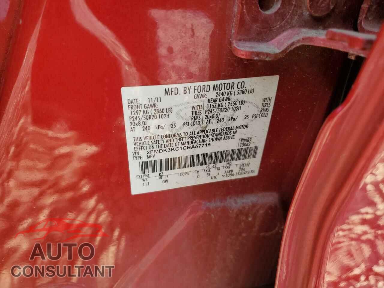 FORD EDGE 2012 - 2FMDK3KC1CBA57715