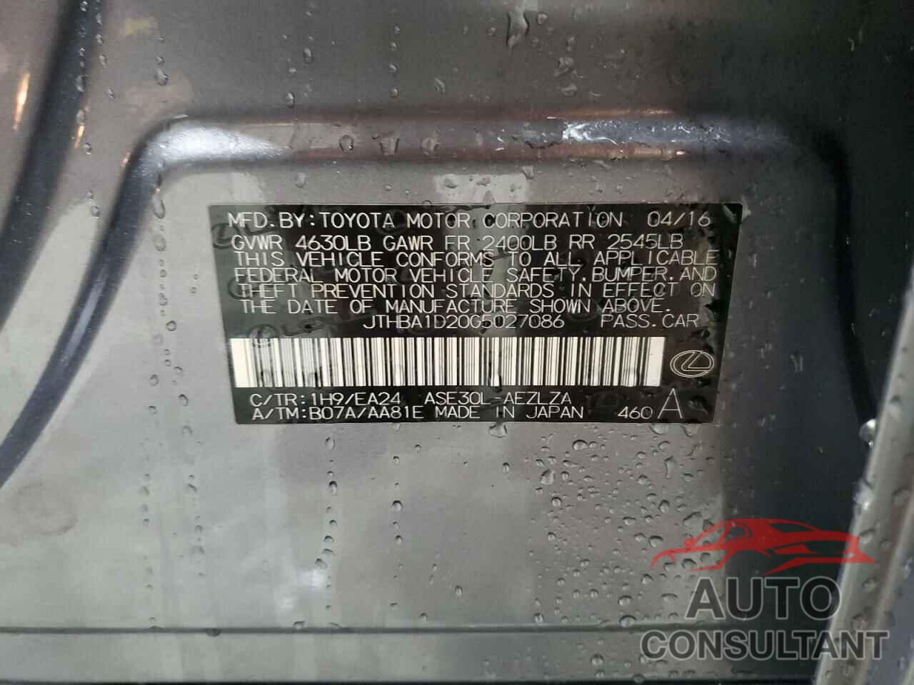 LEXUS IS 2016 - JTHBA1D20G5027086