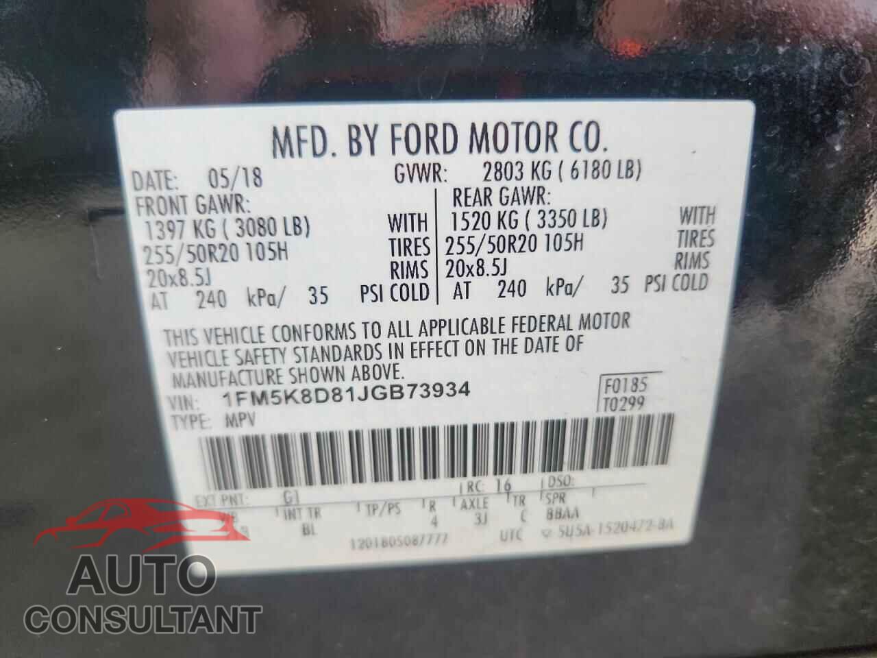 FORD EXPLORER 2018 - 1FM5K8D81JGB73934