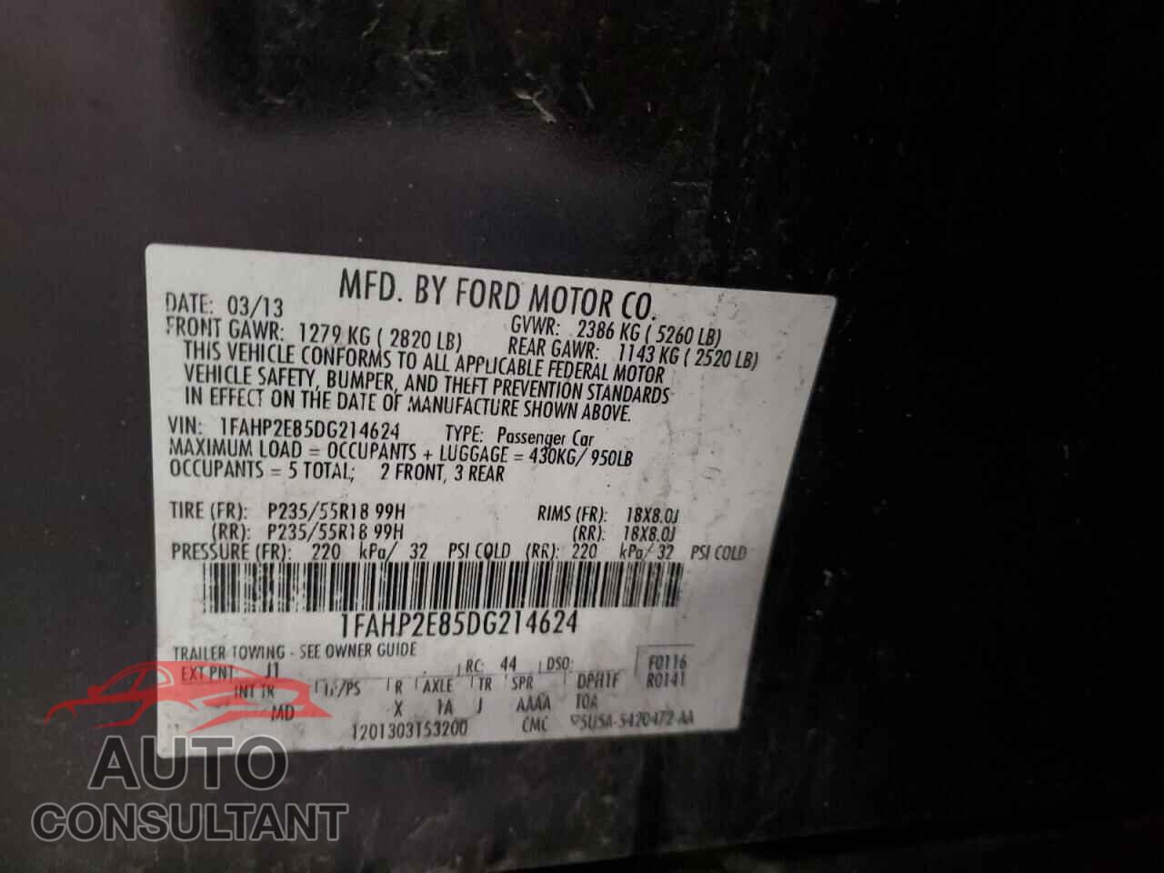 FORD TAURUS 2013 - 1FAHP2E85DG214624