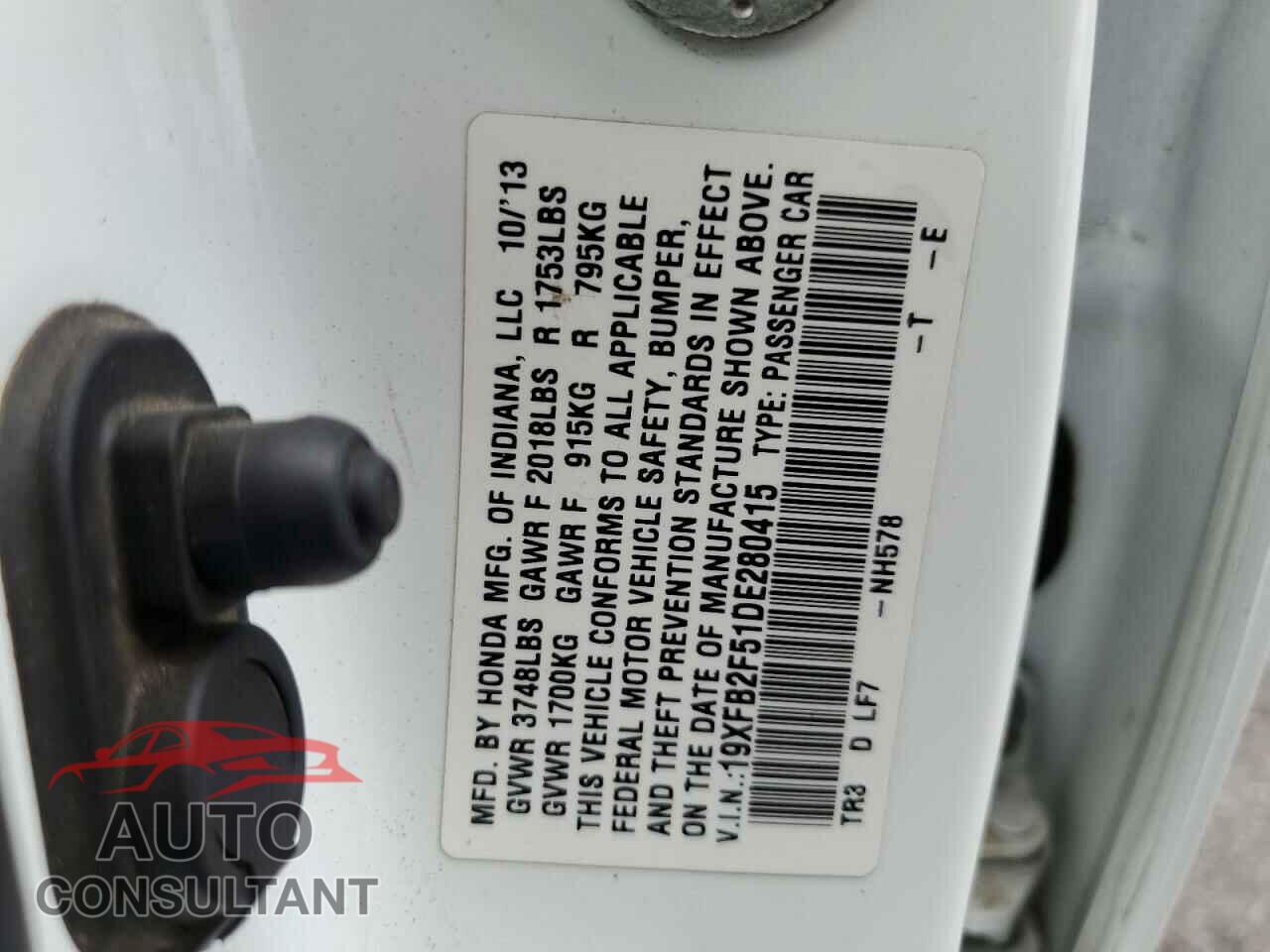HONDA CIVIC 2013 - 19XFB2F51DE280415