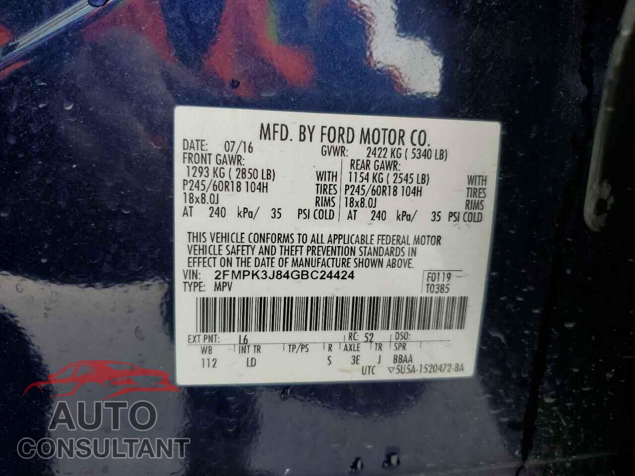 FORD EDGE 2016 - 2FMPK3J84GBC24424