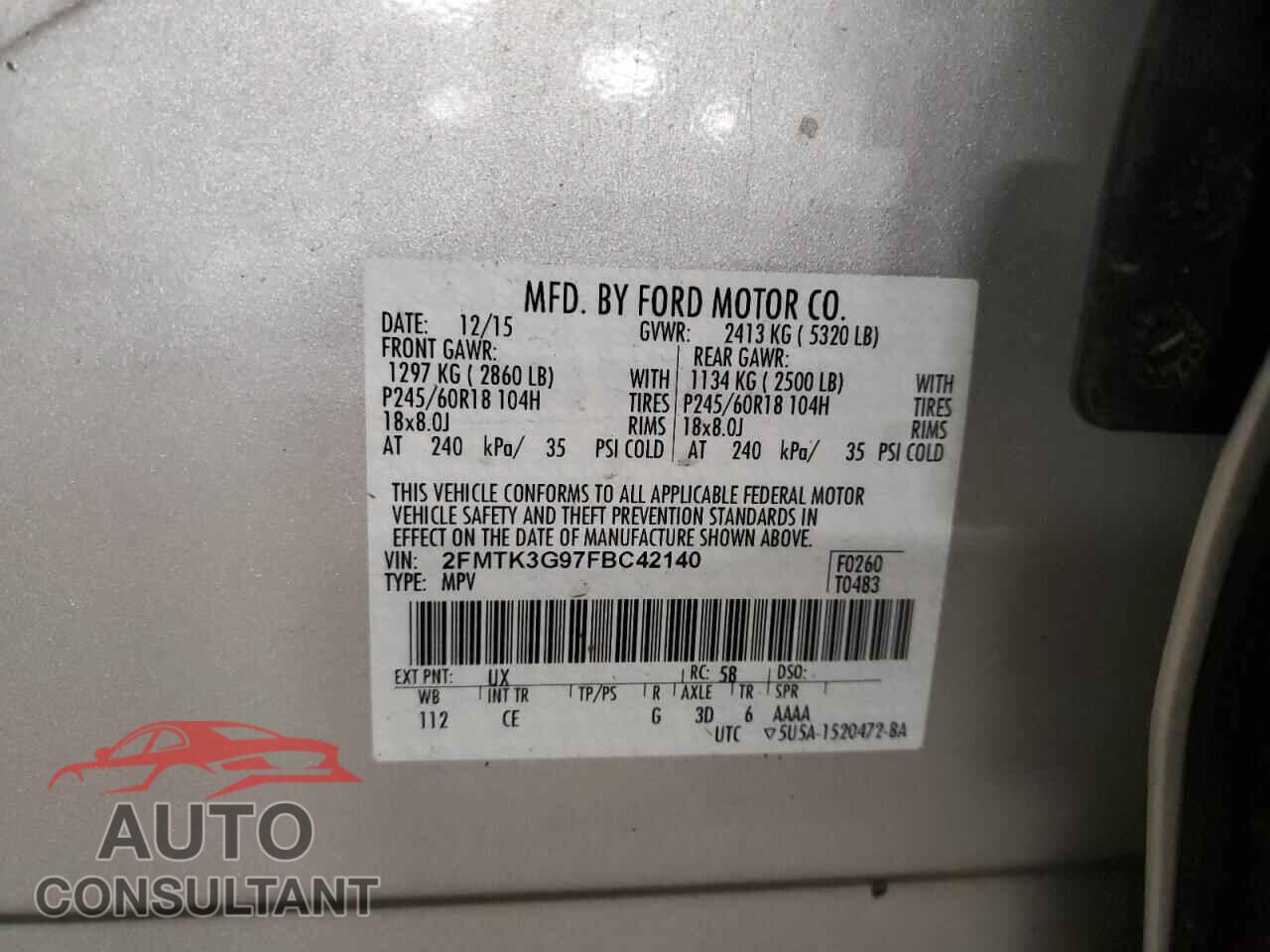 FORD EDGE 2015 - 2FMTK3G97FBC42140