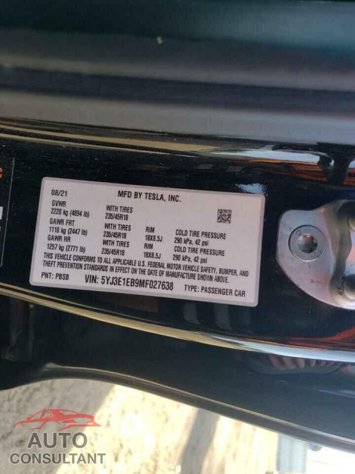 TESLA MODEL 3 2021 - 5YJ3E1EB9MF027638