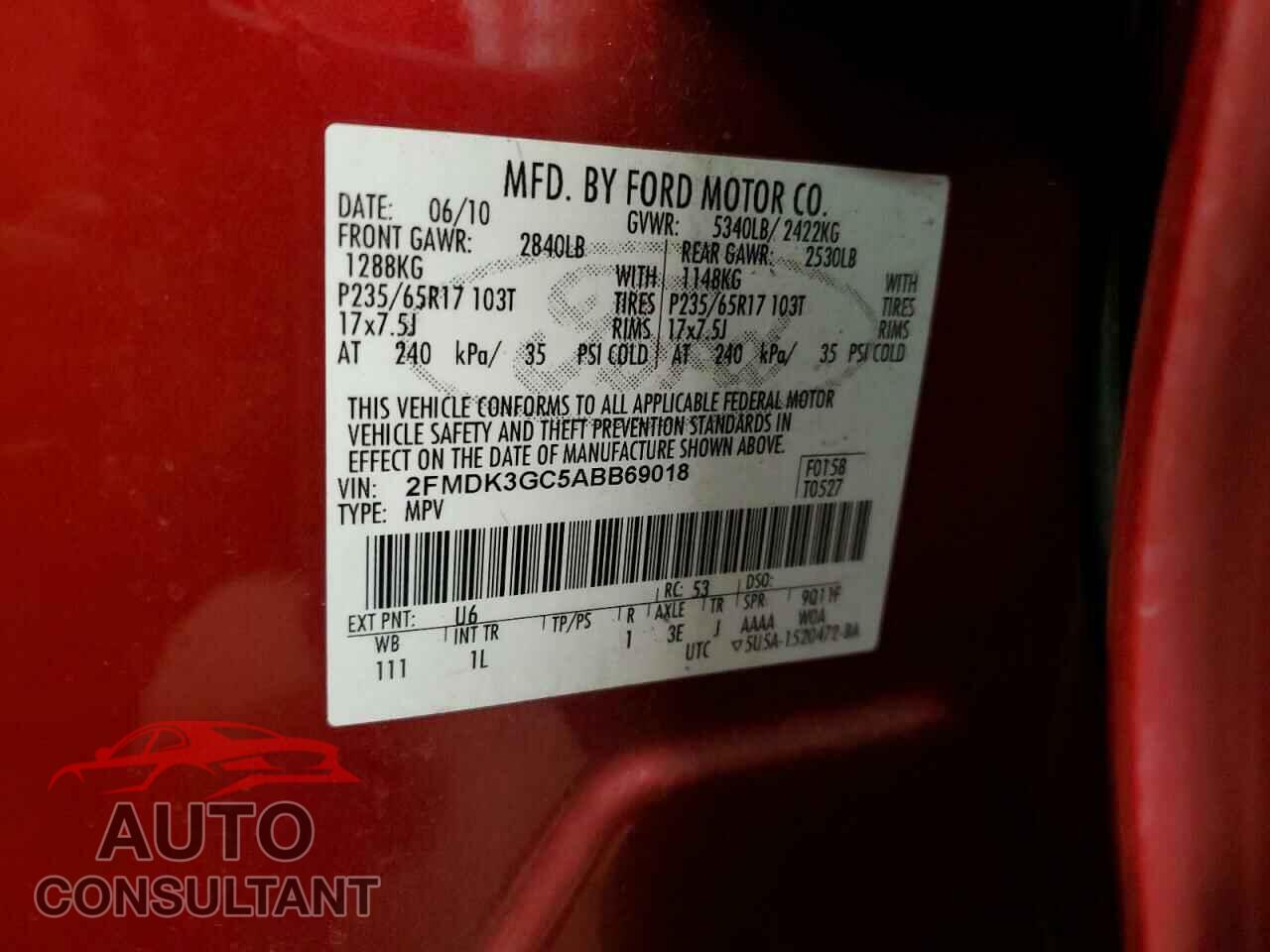 FORD EDGE 2010 - 2FMDK3GC5ABB69018