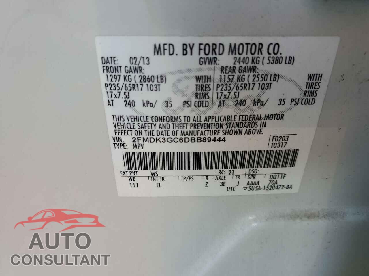 FORD EDGE 2013 - 2FMDK3GC6DBB89444