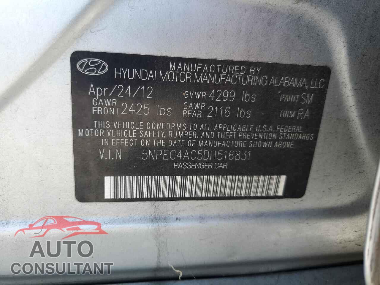 HYUNDAI SONATA 2013 - 5NPEC4AC5DH516831