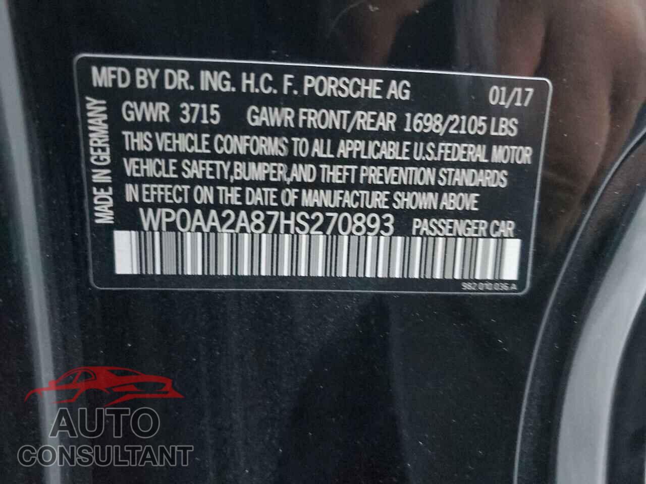 PORSCHE CAYMAN 2017 - WP0AA2A87HS270893