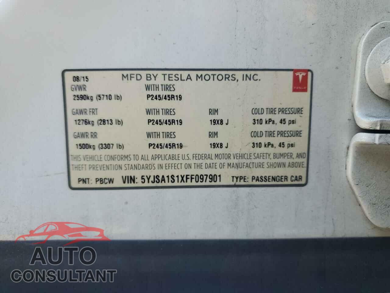 TESLA MODEL S 2015 - 5YJSA1S1XFF097901