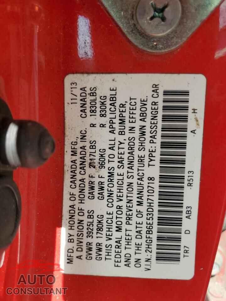 HONDA CIVIC 2013 - 2HGFB6E53DH710718
