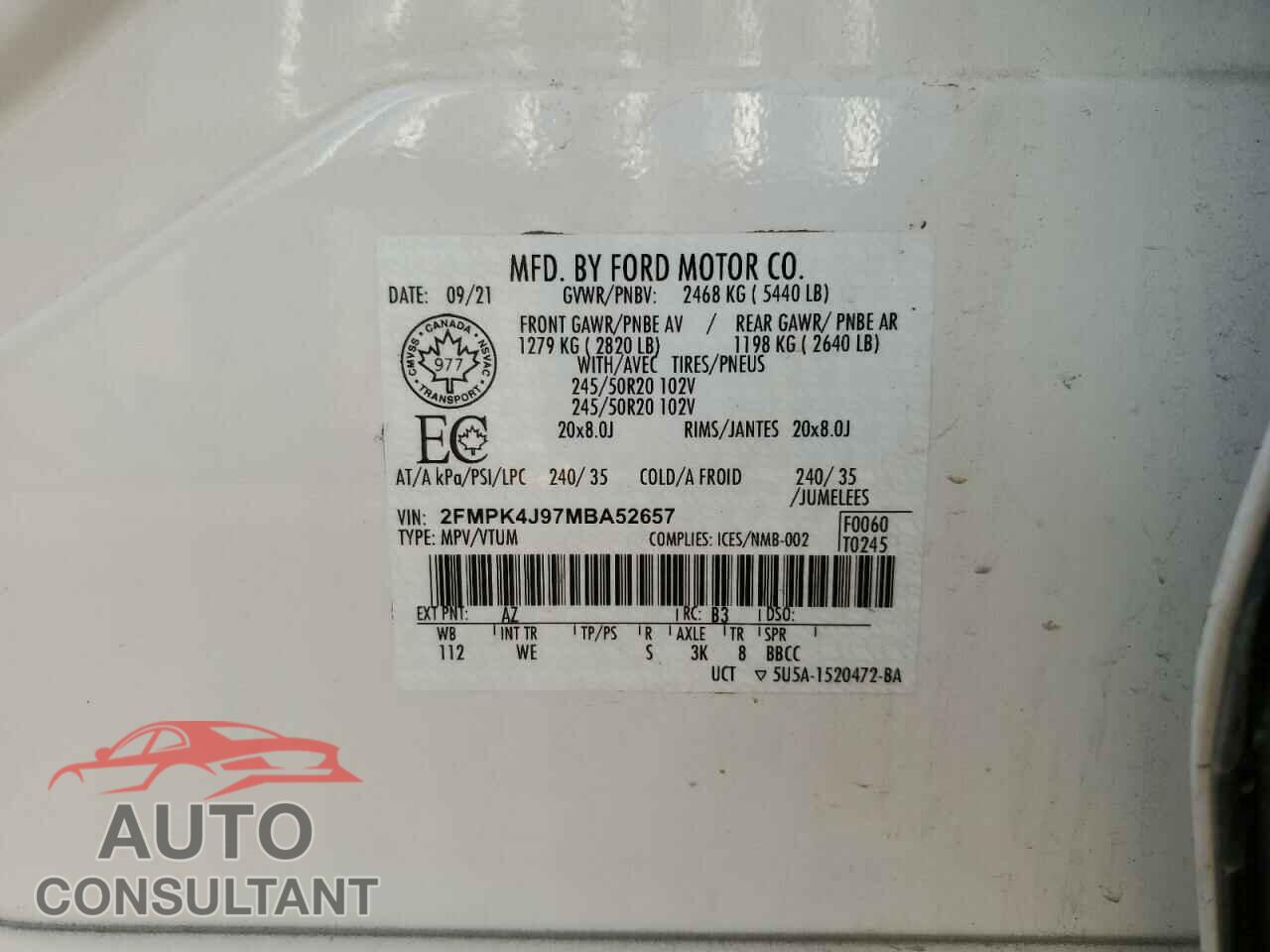 FORD EDGE 2021 - 2FMPK4J97MBA52657