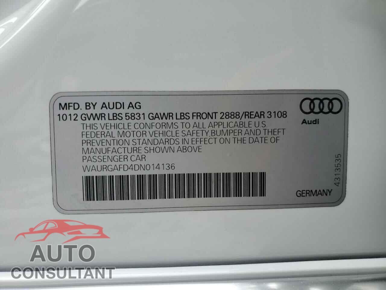 AUDI A8 2013 - WAURGAFD4DN014136