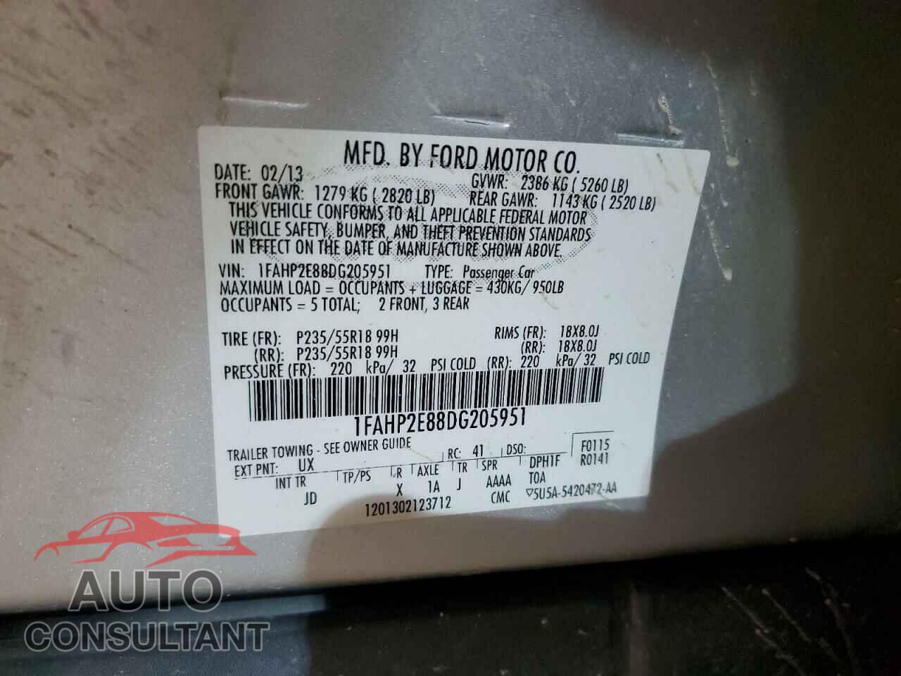 FORD TAURUS 2013 - 1FAHP2E88DG205951
