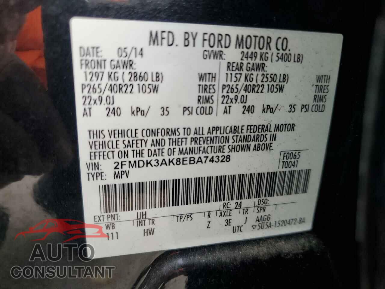 FORD EDGE 2014 - 2FMDK3AK8EBA74328