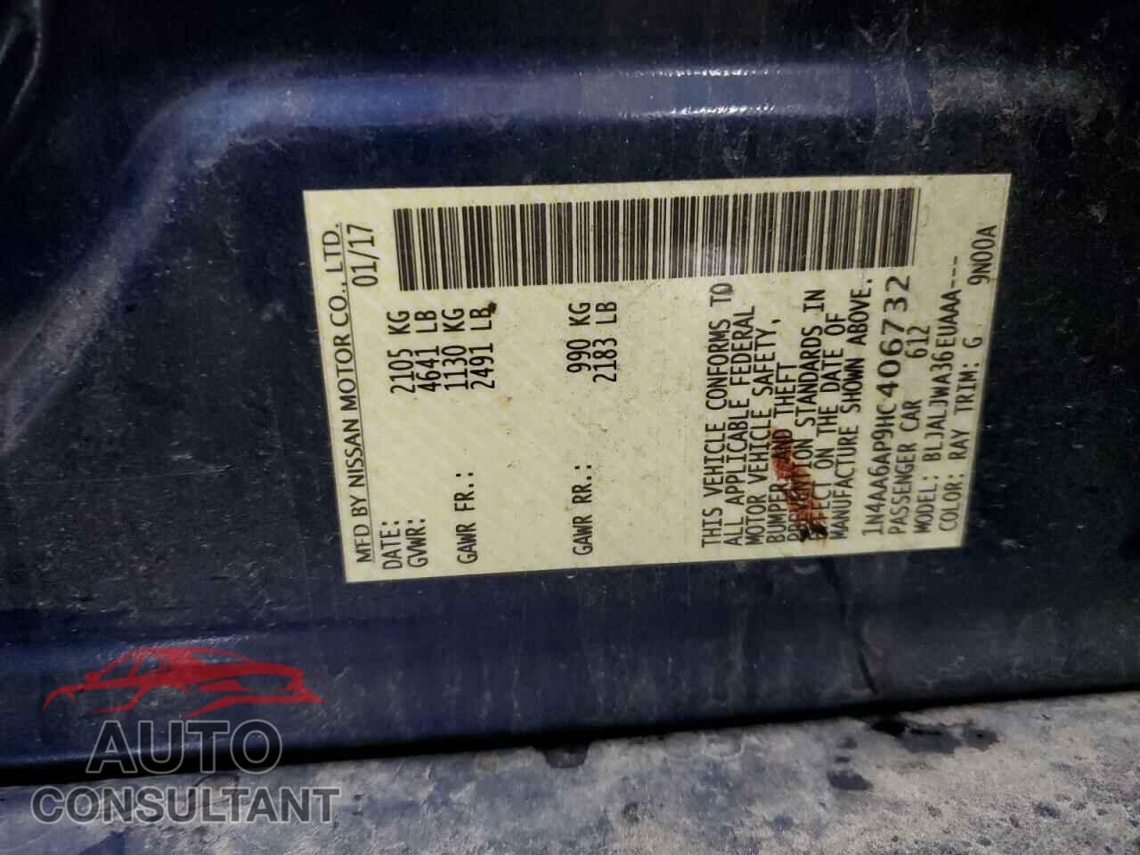 NISSAN MAXIMA 2017 - 1N4AA6AP9HC406732