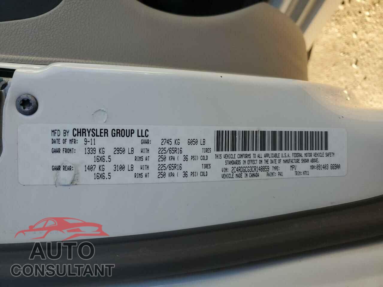 DODGE CARAVAN 2012 - 2C4RDGCG3CR148859