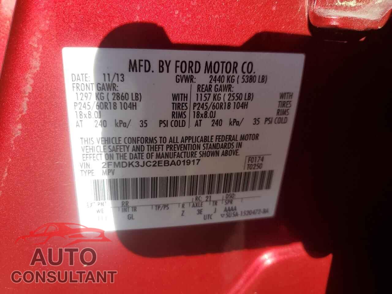 FORD EDGE 2014 - 2FMDK3JC2EBA01917