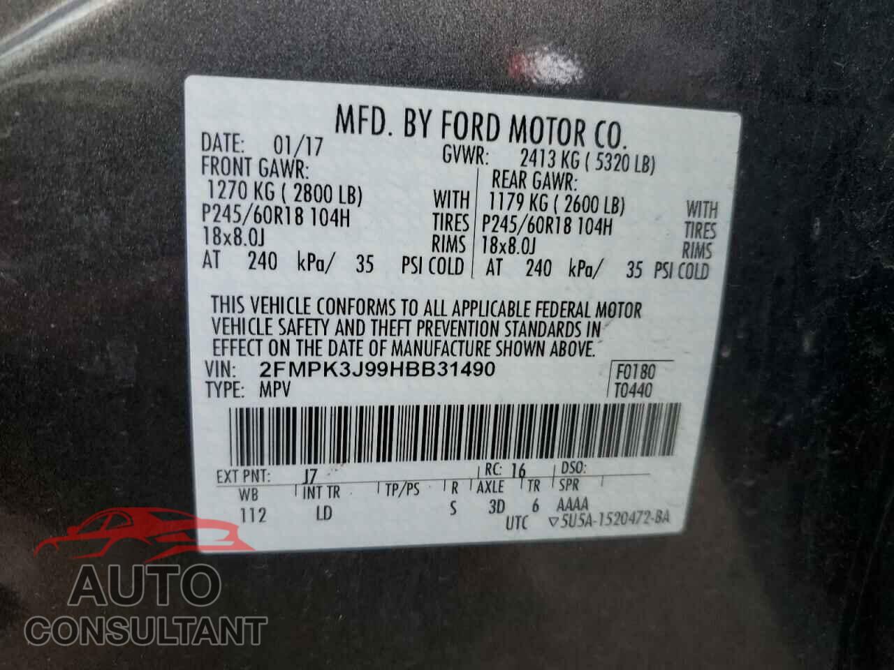 FORD EDGE 2017 - 2FMPK3J99HBB31490