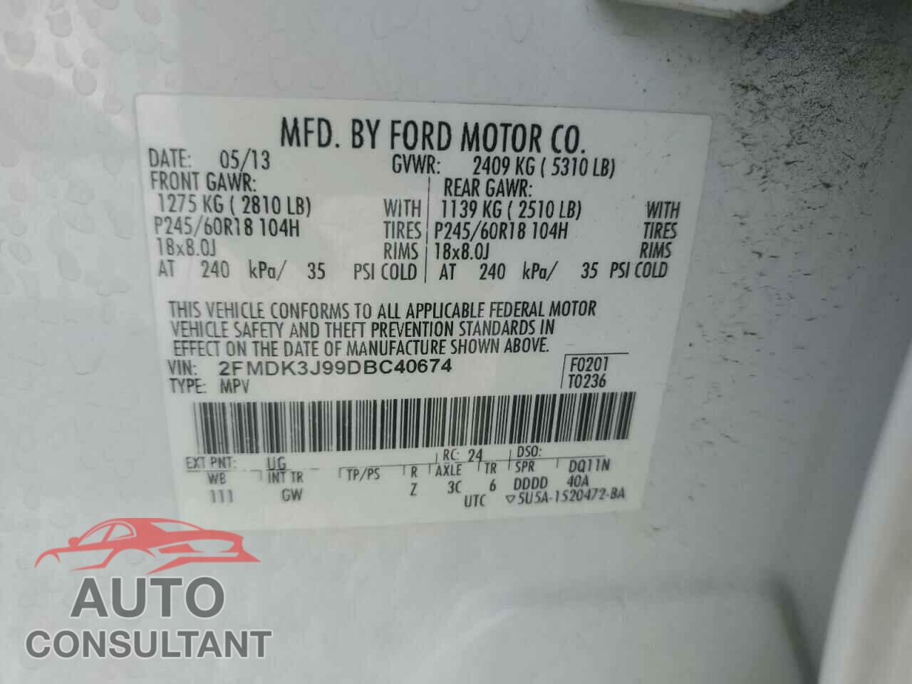FORD EDGE 2013 - 2FMDK3J99DBC40674