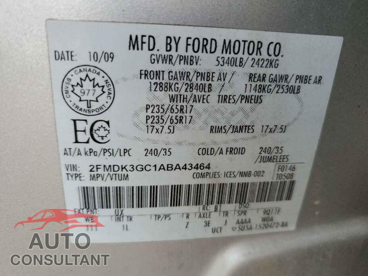 FORD EDGE 2010 - 2FMDK3GC1ABA43464